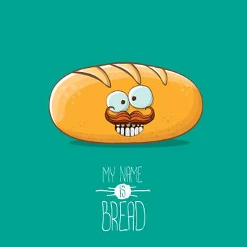 Vector funky cartoon cute white loaf of bread character isolated on azure Stock Illustration