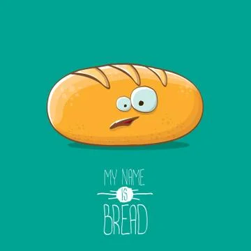 Vector funky cartoon cute white loaf of bread character isolated on azure 스톡 일러스트