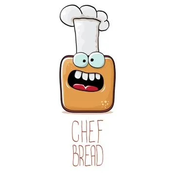 Vector funky cartoon smiling toast bread chef character with white chef hat Stock Illustration