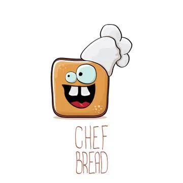 Vector funky cartoon smiling toast bread chef character with white chef hat イラスト素材