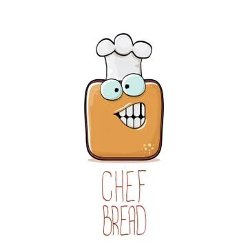 Vector funky cartoon smiling toast bread chef character with white chef hat Stock Illustration