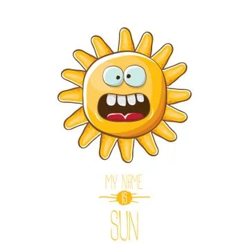 Vector funky cartoon style summer sun character isolated on white background. My Stock Illustration