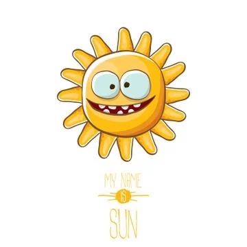 Vector funky cartoon style summer sun character isolated on white background. My 스톡 일러스트