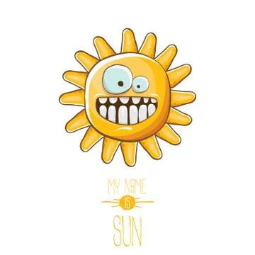 Vector funky cartoon style summer sun character isolated on white background. My Stock Illustration