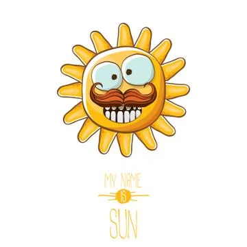 Vector funky cartoon style summer sun character isolated on white background. My 스톡 일러스트