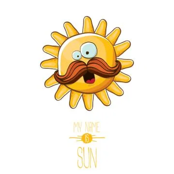Vector funky cartoon style summer sun character isolated on white background. My 스톡 일러스트