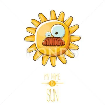 Vector funky cartoon style summer sun character isolated on white background. My Stock Illustrationen