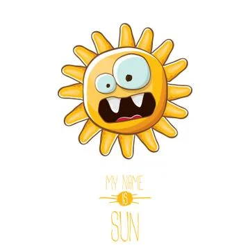 Vector funky cartoon style summer sun character isolated on white background. My Stock Illustration
