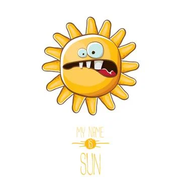 Vector funky cartoon style summer sun character isolated on white background. My 스톡 일러스트