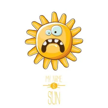 Vector funky cartoon style summer sun character isolated on white background. My Stock Illustration