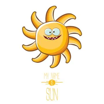 Vector funky cartoon style summer sun character isolated on white background. My 스톡 일러스트