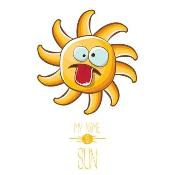 Vector funky cartoon style summer sun character isolated on white background. My Stock Illustration