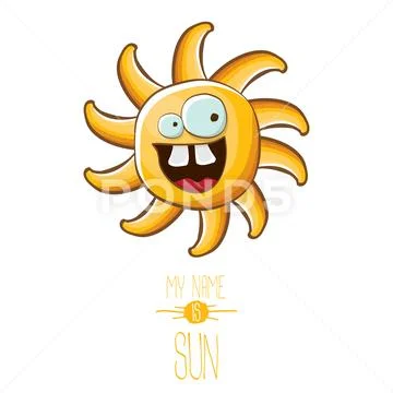 Vector funky cartoon style summer sun character isolated on white background. My Stock Illustrationen