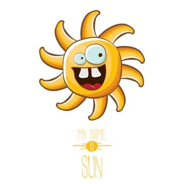 Vector funky cartoon style summer sun character isolated on white background. My 스톡 일러스트