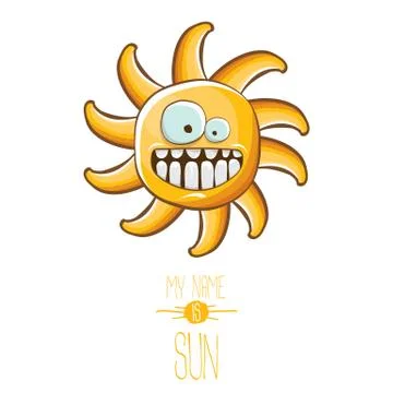 Vector funky cartoon style summer sun character isolated on white background. My 스톡 일러스트