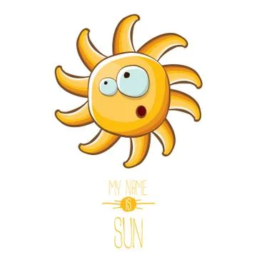 Vector funky cartoon style summer sun character isolated on white background. My Stock Illustration