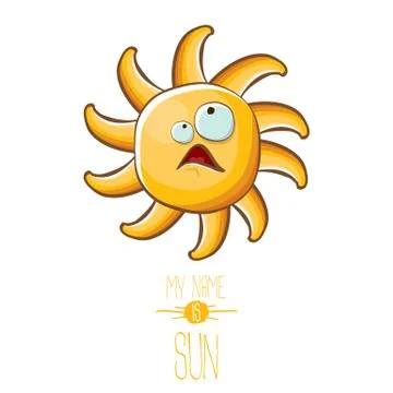 Vector funky cartoon style summer sun character isolated on white background. My Stock Illustration
