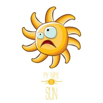 Vector funky cartoon style summer sun character isolated on white background. My Stock Illustration