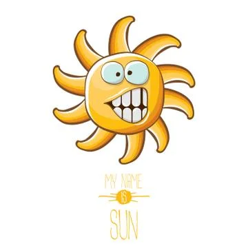 Vector funky cartoon style summer sun character isolated on white background. My Stock Illustration