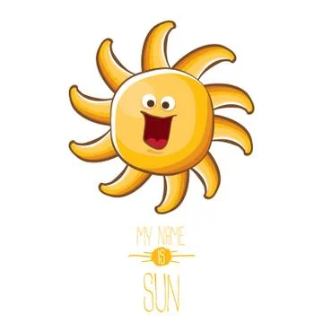 Vector funky cartoon style summer sun character isolated on white background. My Stock Illustration