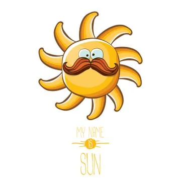 Vector funky cartoon style summer sun character isolated on white background. My Stock Illustration