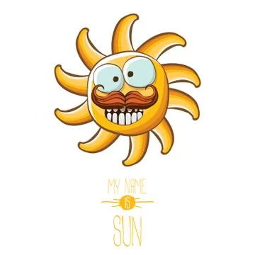 Vector funky cartoon style summer sun character isolated on white background. My Stock Illustration