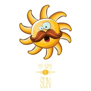 Vector funky cartoon style summer sun character isolated on white background. My Stock Illustration
