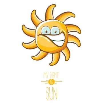 Vector funky cartoon style summer sun character isolated on white background. My Stock Illustration