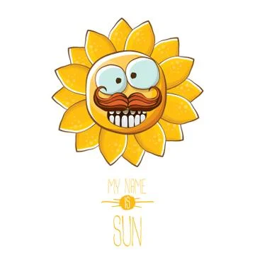 Vector funky cartoon style summer sun character isolated on white background. My Illustrazione stock