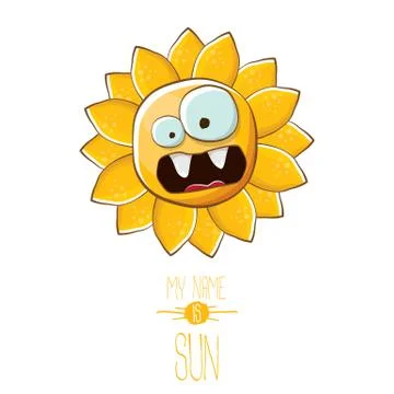 Vector funky cartoon style summer sun character isolated on white background. My Illustrazione stock