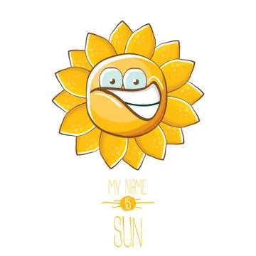 Vector funky cartoon style summer sun character isolated on white background. My Illustrazione stock