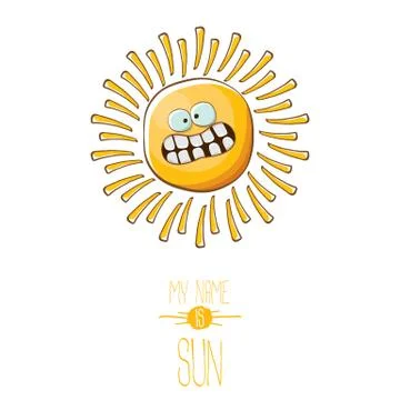 Vector funky cartoon style summer sun character isolated on white background. My Stock Illustration
