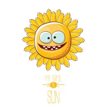 Vector funky cartoon style summer sun character isolated on white background. My Illustrazione stock