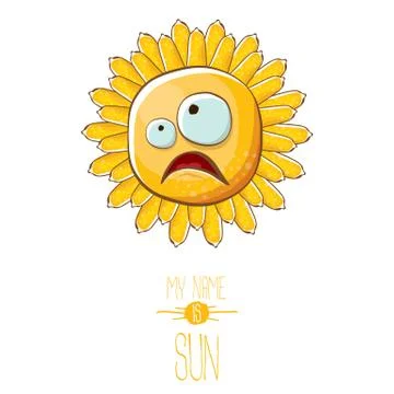 Vector funky cartoon style summer sun character isolated on white background. My Illustrazione stock
