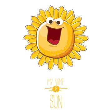 Vector funky cartoon style summer sun character isolated on white background. My Stockillustratie