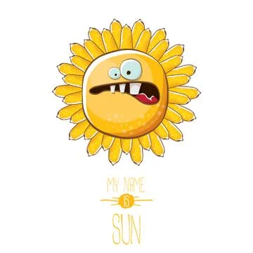 Vector funky cartoon style summer sun character isolated on white background. My Illustrazione stock