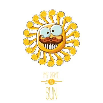 Vector funky cartoon style summer sun character isolated on white background. My Illustrazione stock