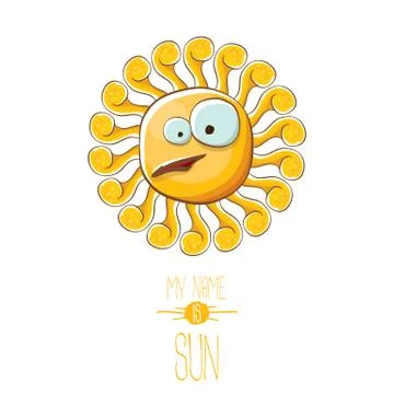Vector funky cartoon style summer sun character isolated on white background. My Illustrazione stock