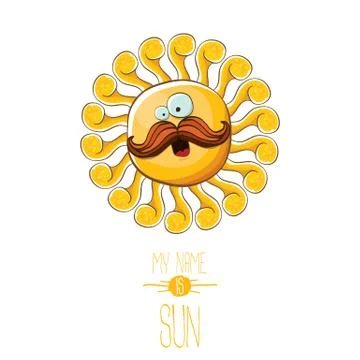 Vector funky cartoon style summer sun character isolated on white background. My Illustrazione stock