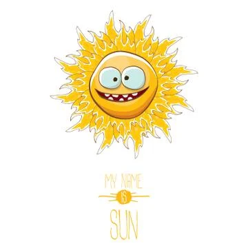 Vector funky cartoon style summer sun character isolated on white background. My Stock Illustration