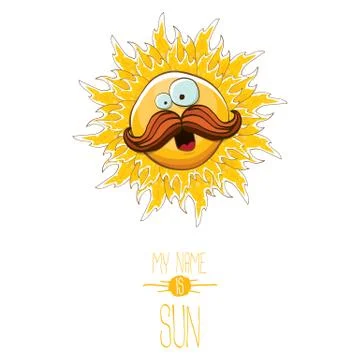 Vector funky cartoon style summer sun character isolated on white background. My Illustrazione stock