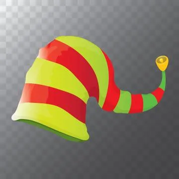 Vector funky red and green stripped cartoon christmas elf hat isolated on 스톡 일러스트