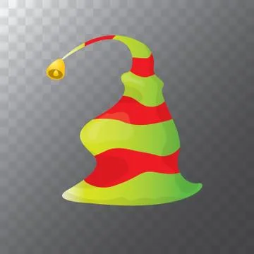 Vector funky red and green stripped cartoon christmas elf hat isolated on Stock Illustration
