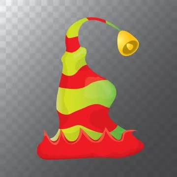 Vector funky red and green stripped cartoon christmas elf hat isolated on Stock Illustration