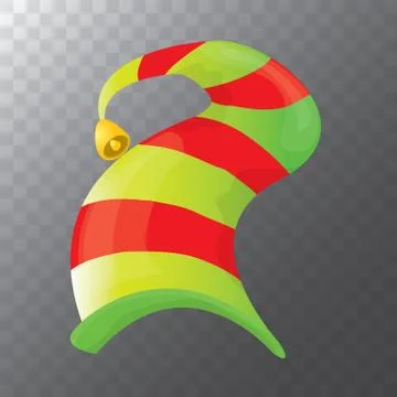 Vector funky red and green stripped cartoon christmas elf hat isolated on Stock Illustration