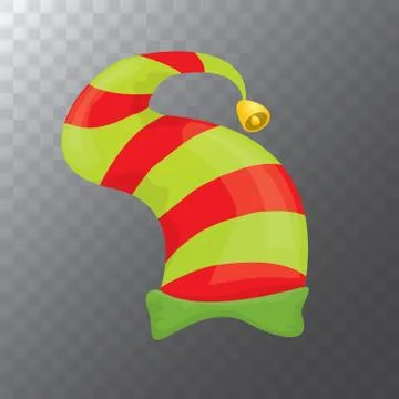Vector funky red and green stripped cartoon christmas elf hat isolated on Stock Illustration