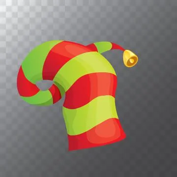 Vector funky red and green stripped cartoon christmas elf hat isolated on Stock Illustration