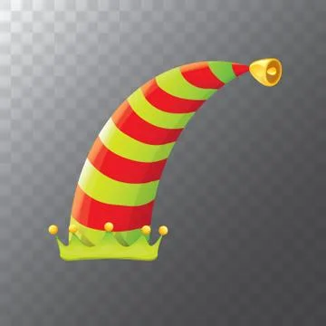 Vector funky red and green stripped cartoon christmas elf hat isolated on Stock Illustration