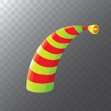 Vector funky red and green stripped cartoon christmas elf hat isolated on Stock Illustration