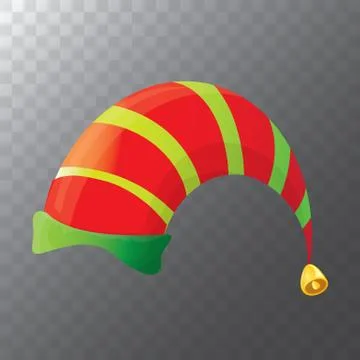 Vector funky red and green stripped cartoon christmas elf hat isolated on Stock Illustration
